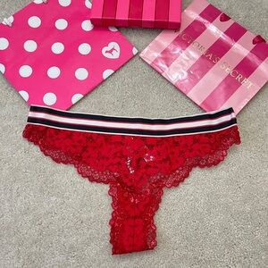 NWT Victoria's Secret BBV Red Shine Lace Thick Band Thong Panties VS Medium M